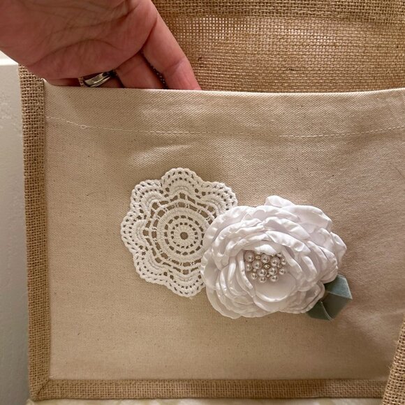 BUNDLE (2) Burlap Bags With A Satin Rose, Barn Wedding Flower Girl Wedding (NEW) - Picture 5 of 13